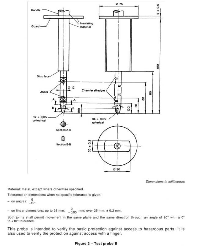 IEC 60335-1 Uji Standar Probe Stainless Steel Jari B Untuk Pengujian Peralatan Listrik 2
